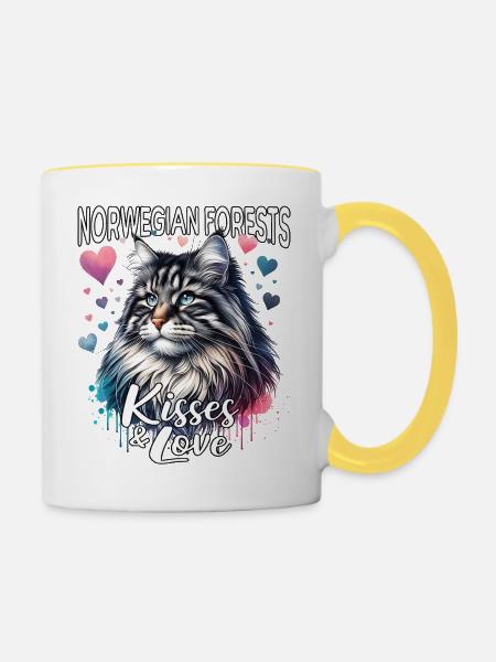 Norwegische Waldkatze Liebe - Tasse zweifarbig - Weiß/Gelb