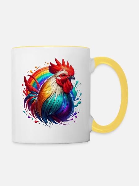 Hahn Rooster - Tasse zweifarbig - Weiß/Gelb