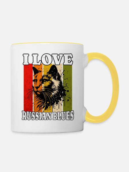 I Love Russian Blue - Tasse zweifarbig - Weiß/Gelb