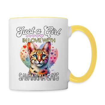 Savannah Cat Girl - Contrasting Mug - white/yellow - Right