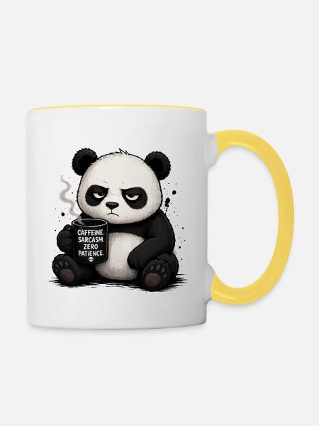 Kaffeepanda mit Sarkasmus - Tasse zweifarbig - Weiß/Gelb