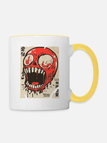 Skull Pop Art - Tasse zweifarbig - Weiß/Gelb