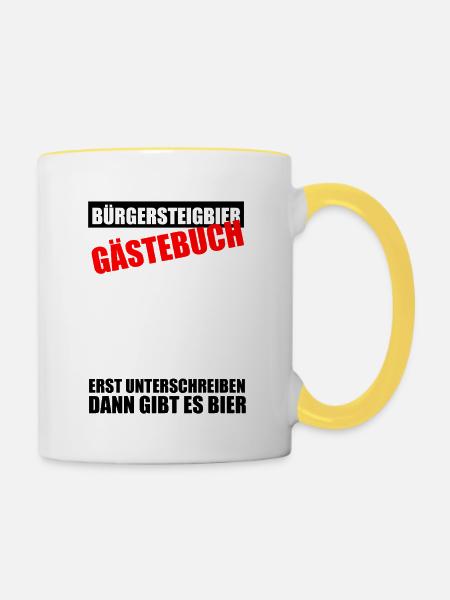 Gästebuch Bürgersteigbier Ortskontrollfahrt OKF - Tasse zweifarbig - Weiß/Gelb