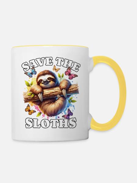 Faultier Save Sloth - Tasse zweifarbig - Weiß/Gelb