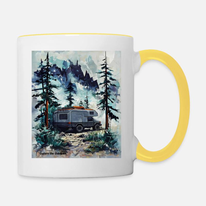 Explore the Unknown Forest Camper - Contrasting Mug - white/yellow