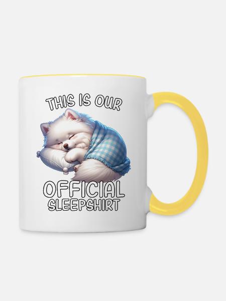 Lustiges Spitz Schlafshirt - Tasse zweifarbig - Weiß/Gelb