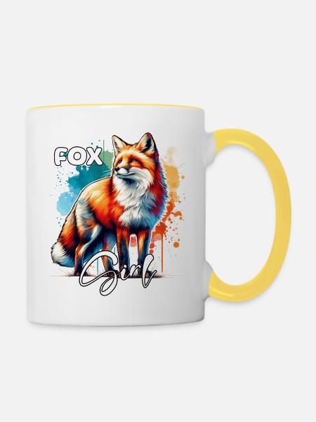 Fox Mädchen Rotfuchs Fuchs - Tasse zweifarbig - Weiß/Gelb