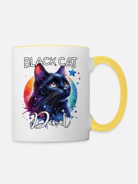Schwarze Katze Papa - Tasse zweifarbig - Weiß/Gelb