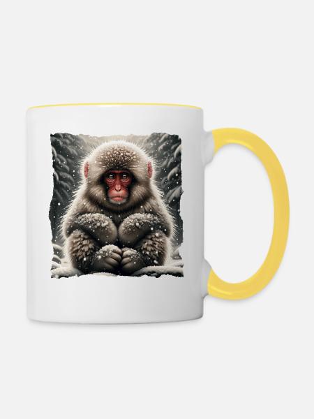 Schneeaffe Snow Monkey - Tasse zweifarbig - Weiß/Gelb