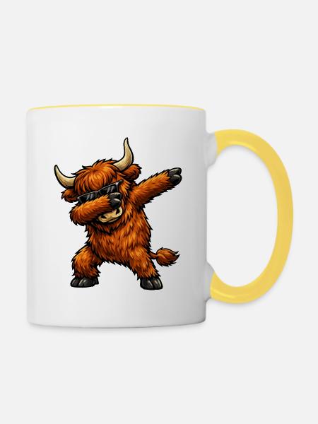 Dabbing Highland Cattle - Tasse zweifarbig - Weiß/Gelb
