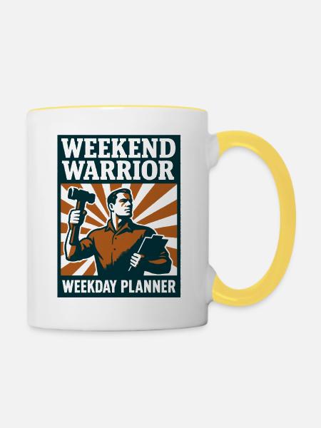 Wochenendkrieger | Renovierung Planer - Tasse zweifarbig - Weiß/Gelb