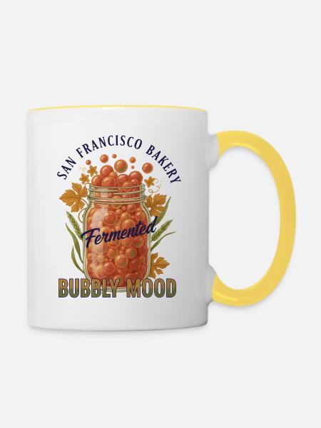 Sauerteigbrot Backen, fermentierte, sprudelnde Stimmung - Tasse zweifarbig - Weiß/Gelb