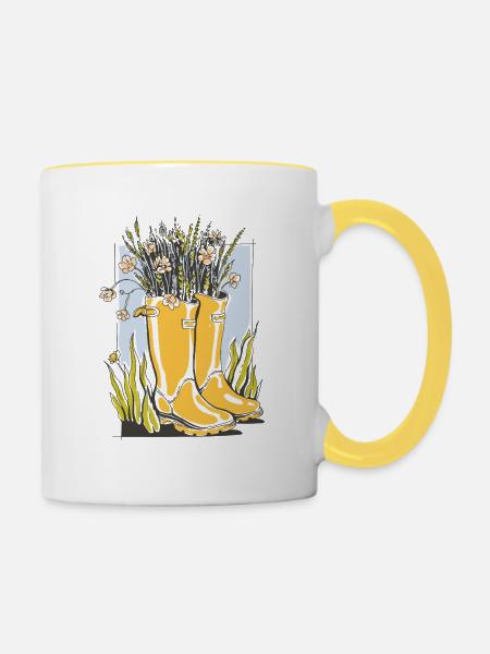 Garten Deko  - Tasse zweifarbig - Weiß/Gelb
