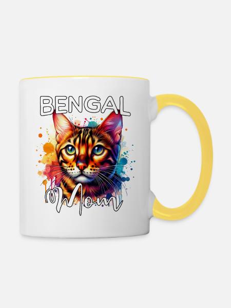 Bengalkatze Mama - Tasse zweifarbig - Weiß/Gelb