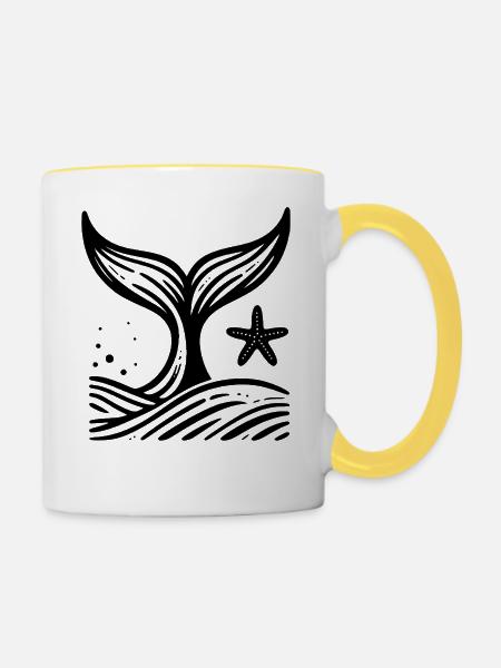 Wal Kunst Schwarz Weiß Ozean Stil - Tasse zweifarbig - Weiß/Gelb