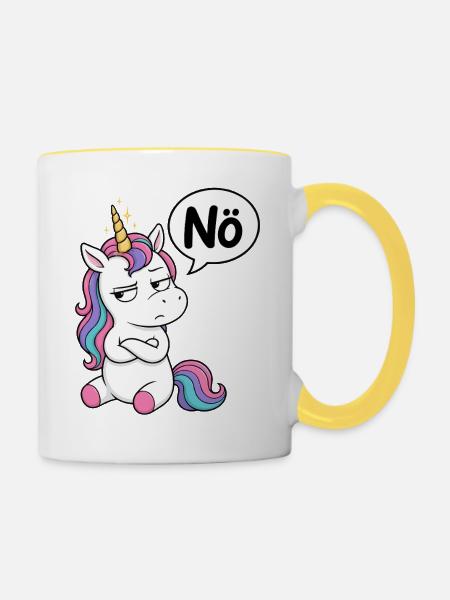 Genervtes Einhorn Nö - Tasse zweifarbig - Weiß/Gelb