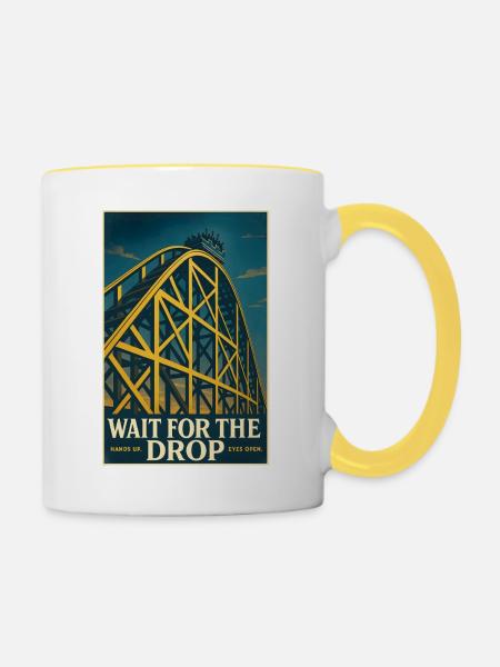 Warte auf den Drop | Achterbahn Thrill - Tasse zweifarbig - Weiß/Gelb