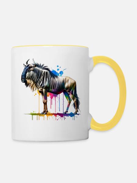 Gnu Geschenk - Tasse zweifarbig - Weiß/Gelb