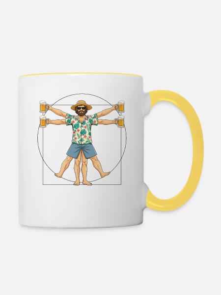 Vitruvianischer Mensch Bierkrüge - Tasse zweifarbig - Weiß/Gelb