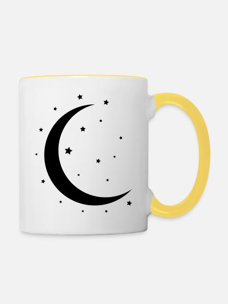 Halbmond und Sterne - Tasse zweifarbig - Weiß/Gelb