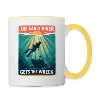 Früher Taucher findet Wrack | Tauchen - Tasse zweifarbig - Weiß/Gelb - Rechts