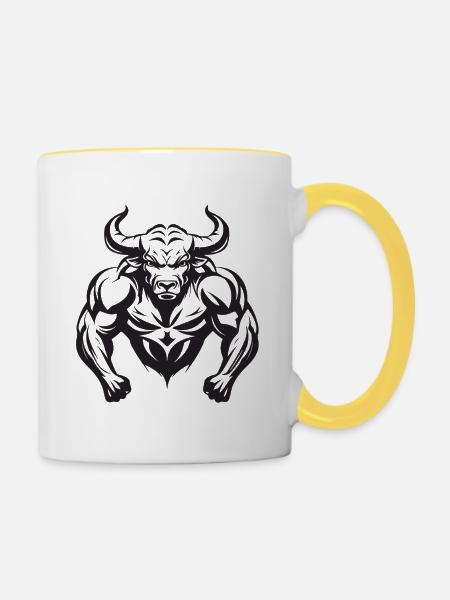 Bulle Stier Bodybuilding - Tasse zweifarbig - Weiß/Gelb