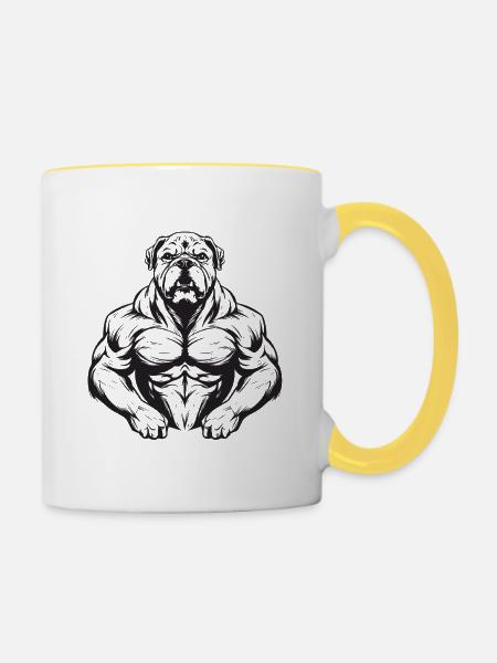 Hund Bodybuilding - Tasse zweifarbig - Weiß/Gelb