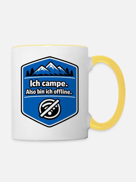 Camping - ich bin offline - Tasse zweifarbig - Weiß/Gelb