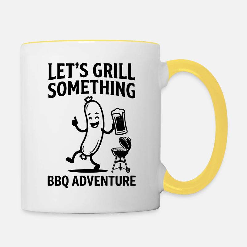 Grillons quelque chose d’aventure barbecue - Mug contrasté - blanc/jaune