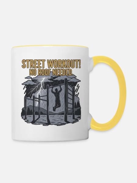 Calisthenics Workout - Tasse zweifarbig - Weiß/Gelb