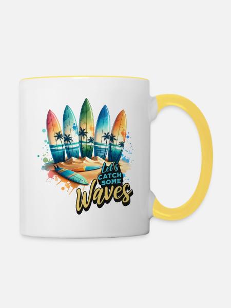 Let s Catch Some Waves - Tasse zweifarbig - Weiß/Gelb