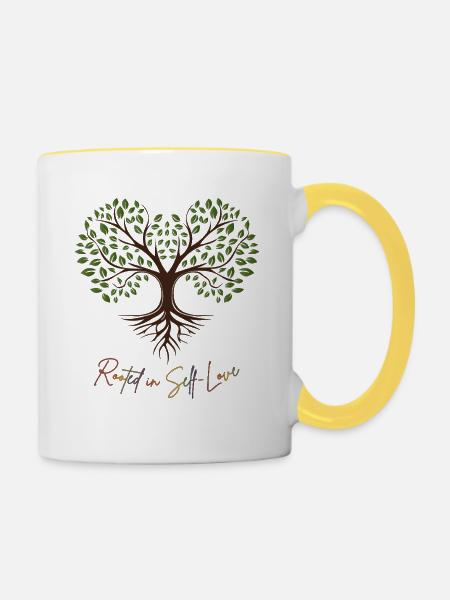 Wurzelkraft: Selbstliebe Baum - Tasse zweifarbig - Weiß/Gelb