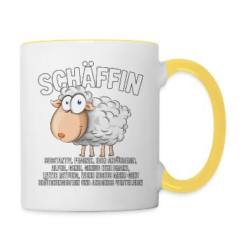 Schäffin - Alpha Schaf als Chefin - Tasse zweifarbig - Weiß/Gelb - Rechts