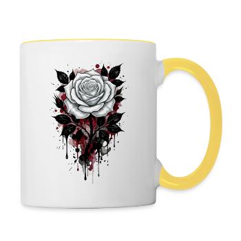 Rose, Rose Blanche, Rose et Fleurs - Mug contrasté - blanc/jaune - Droite