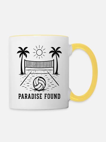 Paradise Found Beach Volleyball Sommer Paradies - Tasse zweifarbig - Weiß/Gelb