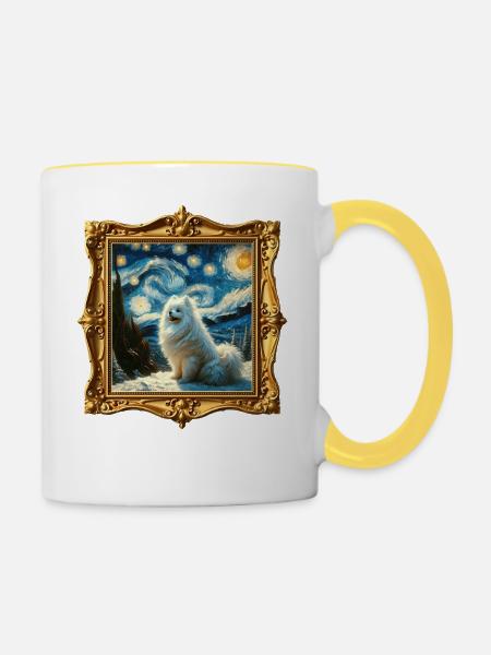 Spitz Zwergspitz Starry Night - Tasse zweifarbig - Weiß/Gelb