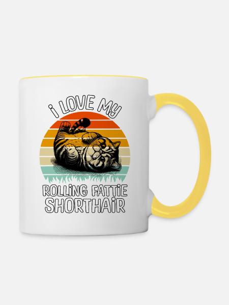 Lustige Exotische Kurzhaarkatze - Tasse zweifarbig - Weiß/Gelb