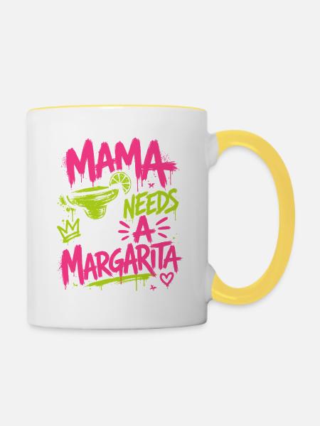 Mama Braucht Margarita Graffiti - Tasse zweifarbig - Weiß/Gelb