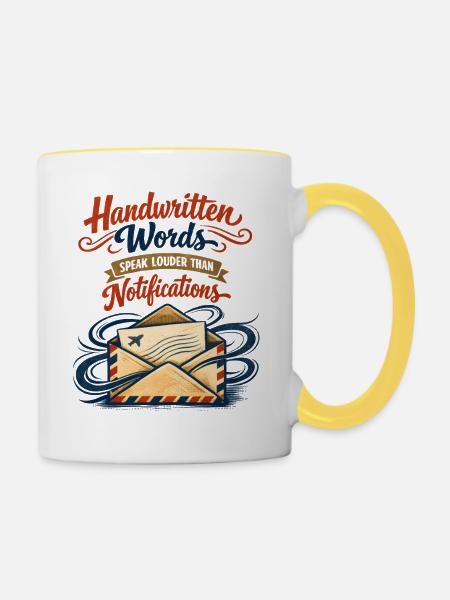 Handschrift statt Push | Snail Mail - Tasse zweifarbig - Weiß/Gelb