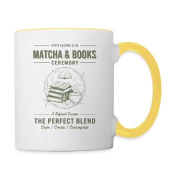Matcha-und-Bücher-Zeremonie – Die perfekte Mischung - Tasse zweifarbig - Weiß/Gelb - Rechts