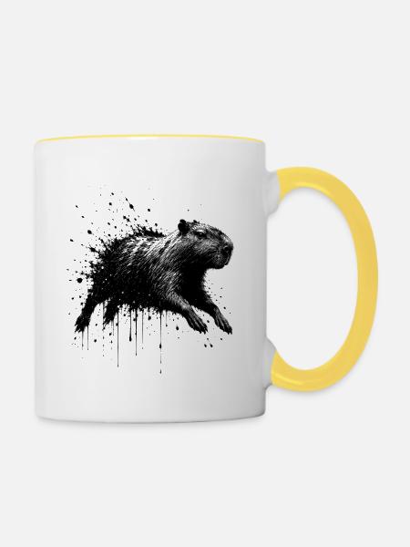 Capybara Splatter Illustration - Tasse zweifarbig - Weiß/Gelb