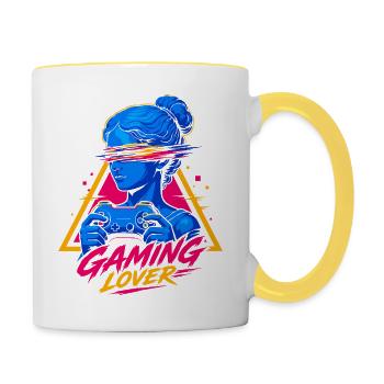 Fille Amante de Jeux Rétro - Mug contrasté - blanc/jaune - Droite