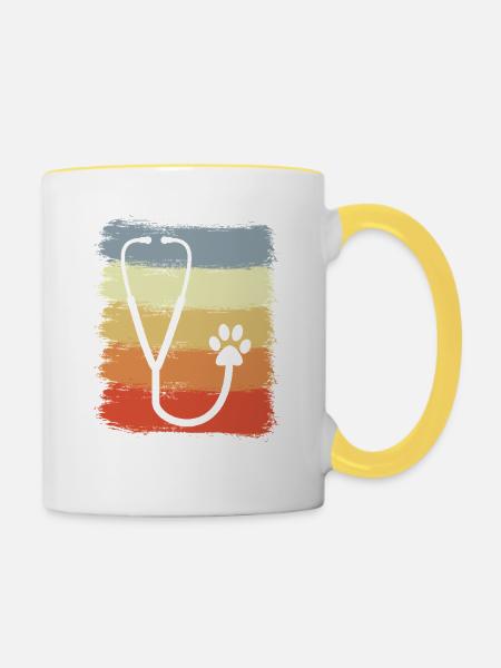 Stethoskop Zeichnung - Tasse zweifarbig - Weiß/Gelb
