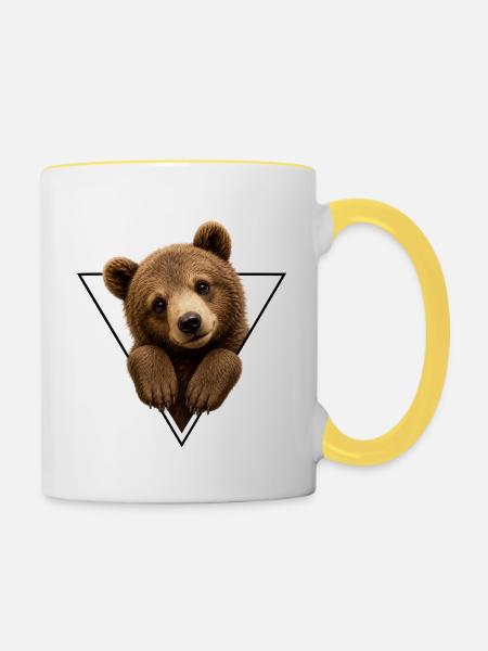 Bärenjunge im Dreieck - Tasse zweifarbig - Weiß/Gelb