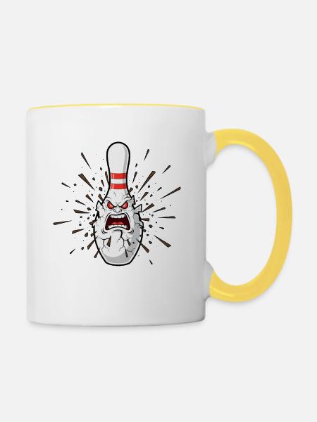 Wütender Bowlingpin Knall - Tasse zweifarbig - Weiß/Gelb