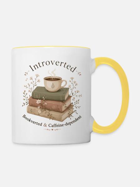 Introvertiert Bücher Kaffee Leseratte - Tasse zweifarbig - Weiß/Gelb