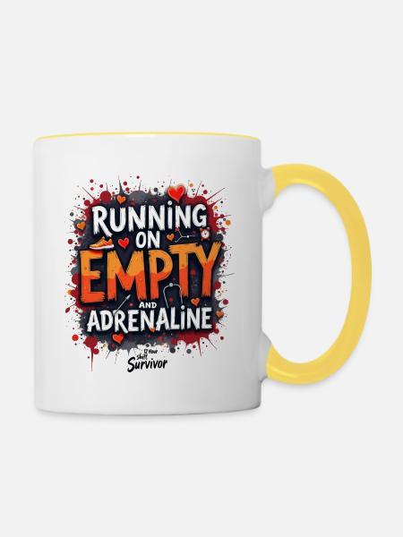 Laufend auf Leere und Adrenalin - Tasse zweifarbig - Weiß/Gelb