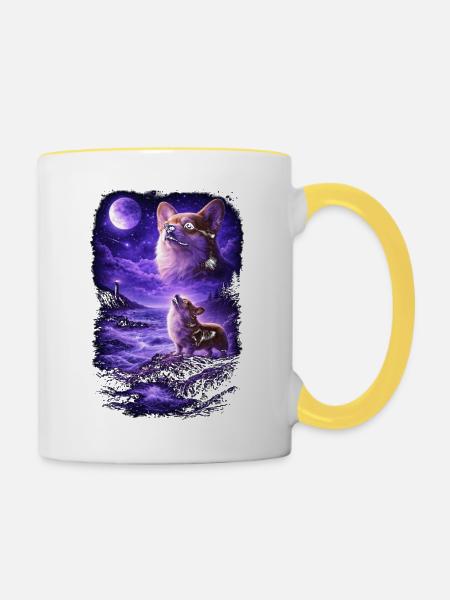 Hund Mama Hund Papa - Tasse zweifarbig - Weiß/Gelb