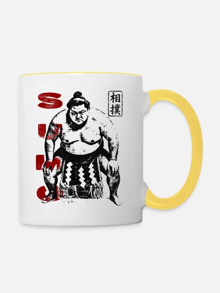 Traditioneller Sumo Ringer - Tasse zweifarbig - Weiß/Gelb