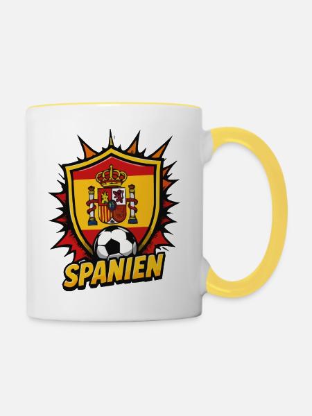 Spanien Fußball Wappen Ball - Tasse zweifarbig - Weiß/Gelb